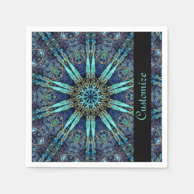 Bohemian Teal Floral Star Pattern Napkins 2 (Front)