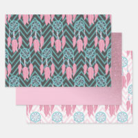 Bohemian Teal Pink Dreamcatcher Chevron Pattern