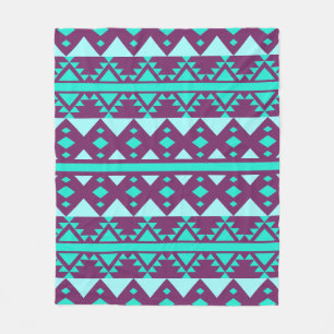 Bohemian Teal Tribal Aztec Fleece Blanket