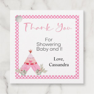 Bohemian teepee baby shower thank you tag