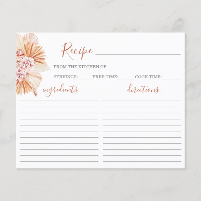 Bohemian Terracotta Bridal Shower Recipe Card (Front)