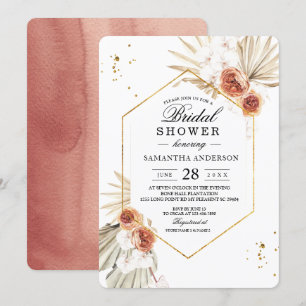 Bohemian Terracotta Dried Palm Leaf & Flowers Invitation