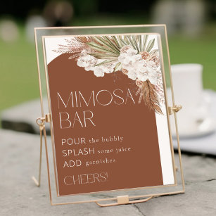 Bohemian Terracotta Floral & Feathers Mimosa Bar Poster