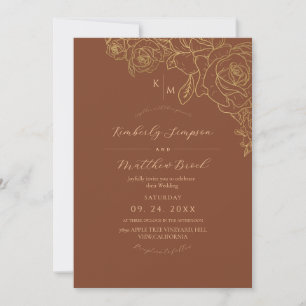 Bohemian Terracotta Floral Rose Minimalist Wedding Invitation