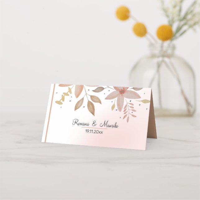 Bohemian Terracotta Floral Watercolor Hand-painted Place Card (Front)