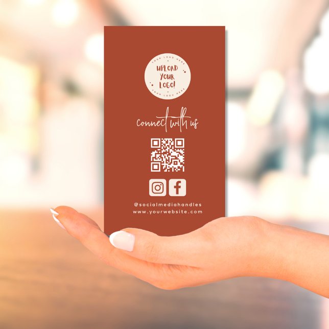 Bohemian Terracotta Logo Connect With Us Qr Code Business Card (Creator Uploaded)