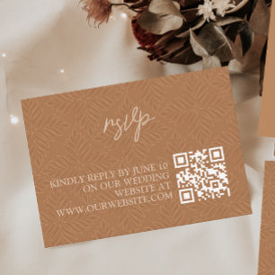 Bohemian Terracotta Modern Minimalist QR Code Rsvp Enclosure Card