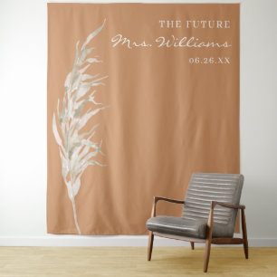 Bohemian Terracotta Pampas Grass Bridal Backdrop Tapestry
