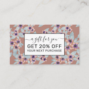 Bohemian Terracotta Pink Flowers Watercolor Discount Card