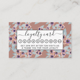 Bohemian Terracotta Pink Flowers Watercolor Loyalty Card