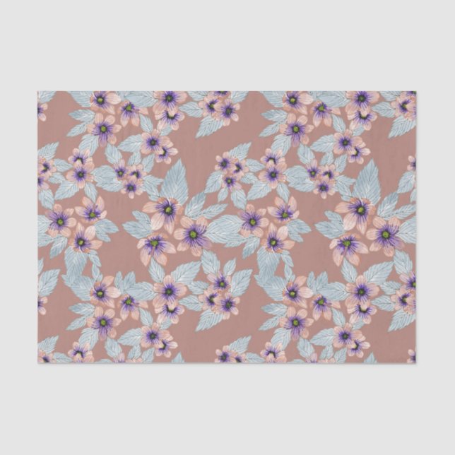 Bohemian Terracotta Pink Flowers Watercolor Tissue Paper (Front)