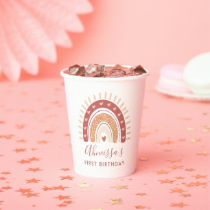 Bohemian Terracotta Rainbow Birthday Party Paper Cups