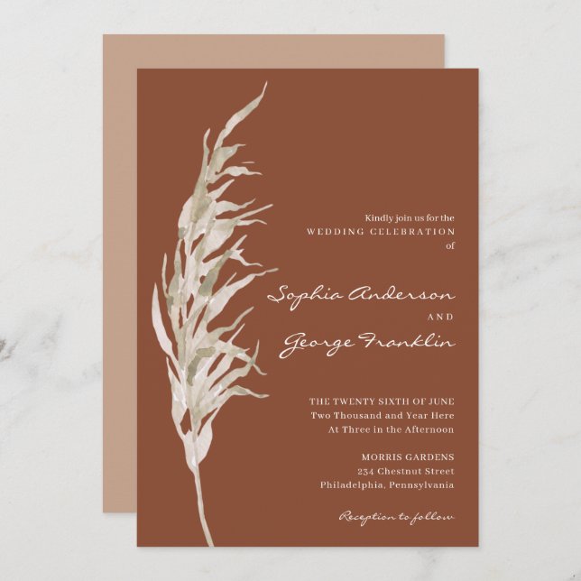Bohemian Terracotta Wedding Invitation Card (Front/Back)