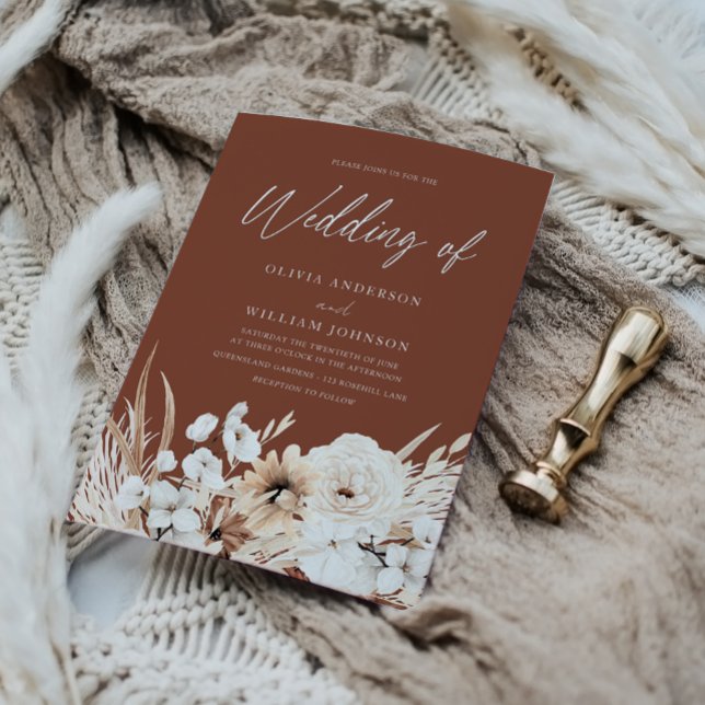 Bohemian Terracotta & White Floral Wedding Invitation (Creator Uploaded)