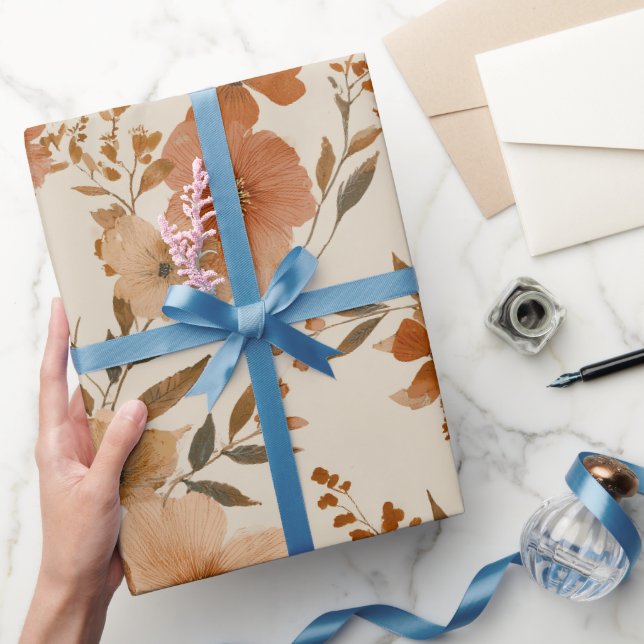 Bohemian Terracotta Wildflower Floral Pattern Wrapping Paper (Gifting)