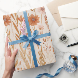 Bohemian Terracotta Wildflower Floral Pattern Wrapping Paper