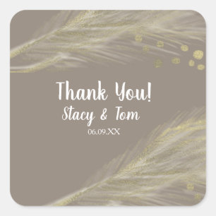 Bohemian Thank You Pampas Gold Natural Square Sticker