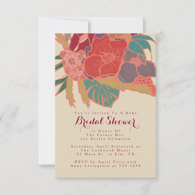 Bohemian Themed Floral Invitation Bridal Shower (Front)