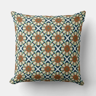 Bohemian Tile-Inspired Fabric with Rust, Teal, and Cushion