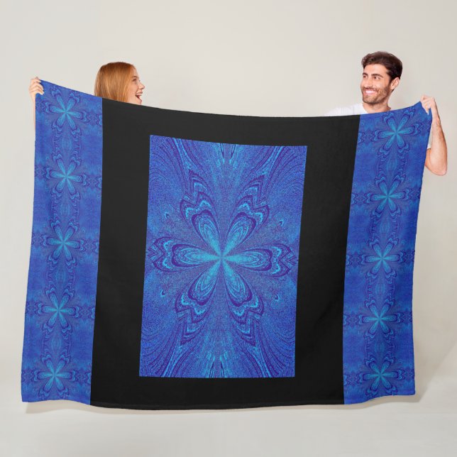  Bohemian Tranquil Blue Star Flower Cosy  Fleece Blanket (In Situ)