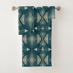 Bohemian Tribal Arrows, Teal, Olive, Sage Bath Towel Set