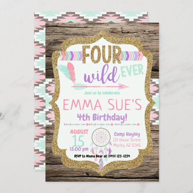 Bohemian Tribal Dreamcatcher Four Ever Wild Invitation (Front/Back)
