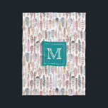 Bohemian Tribal Watercolor Feathers Monogram Fleece Blanket<br><div class="desc">Colourful Bohemian Tribal Watercolor Feathers Pattern Printed Fleece Blanket   Your Monogram /Initial</div>