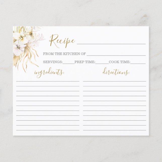 Bohemian Tropical Bridal Shower Recipe Card (Front)