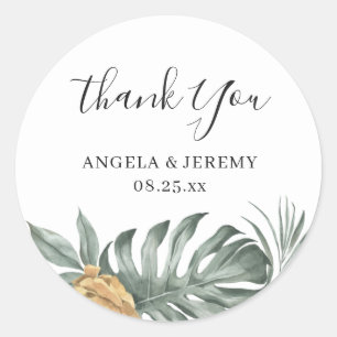 Bohemian Tropical Monstera Leaves Thank You Classi Classic Round Sticker