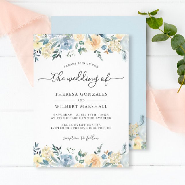 Bohemian Vanilla Blue Floral Spring Wedding Invitation (Creator Uploaded)