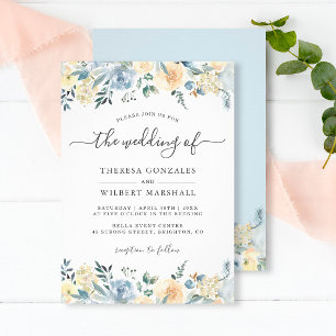 Bohemian Vanilla Blue Floral Wedding Invitation