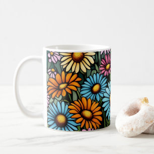 Bohemian Vibrant Daisies - Stained Glass Look Coffee Mug