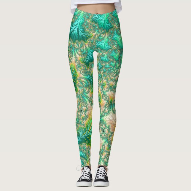 Bohemian Vibrant Trippy Fractal Abstract Spiral  Leggings (Front)