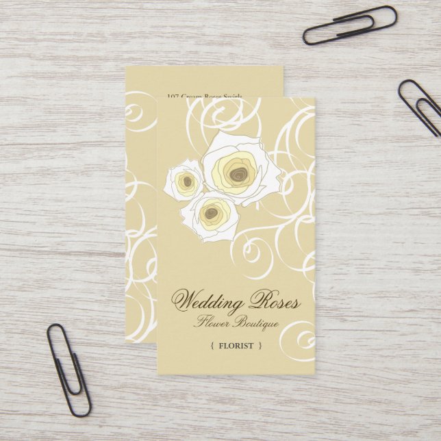 Bohemian Vintage Cream Roses & Swirls Profile Card (Front/Back In Situ)