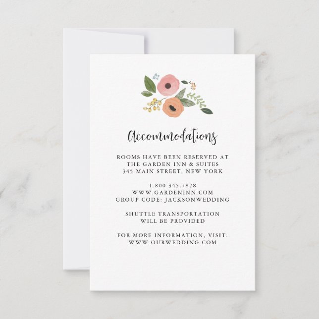 Bohemian Vintage Floral Wedding Accommodation Card (Front)
