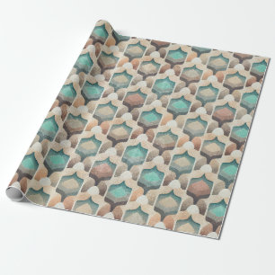 Bohemian Vintage Geometric Turquoise Pattern Wrap Wrapping Paper