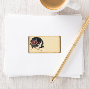 Bohemian Vintage Girl Wood Trimmed Address Label