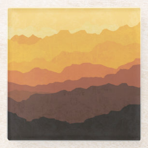 Bohemian wall art, pastel mountain. glass coaster