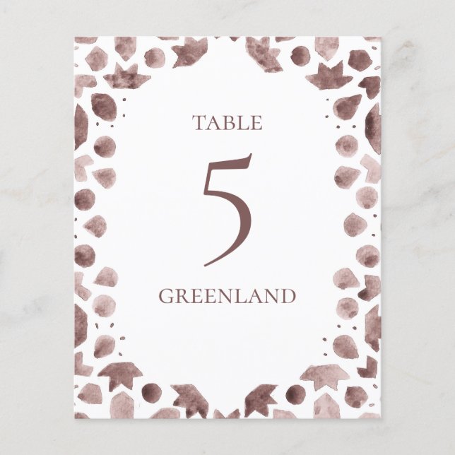 Bohemian Watercolor Brown Tile Table Name (Front)