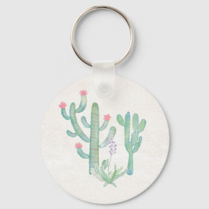 Bohemian Watercolor Cactus Key Ring