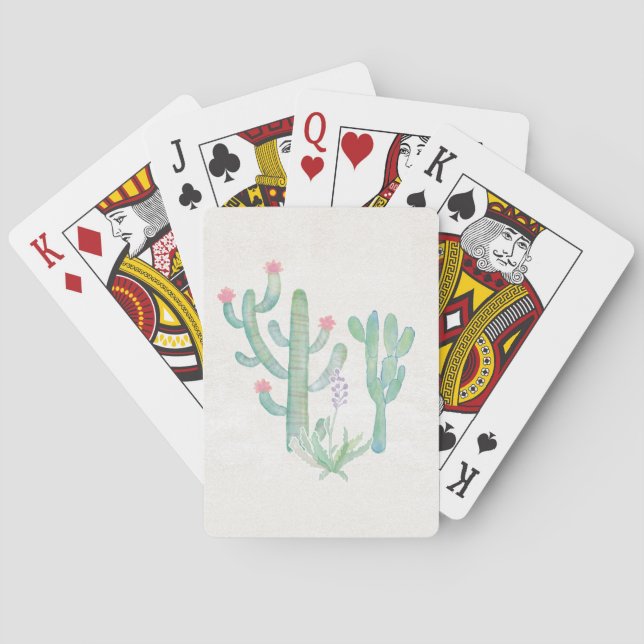 Bohemian Watercolor Cactus Playing Cards (Back)