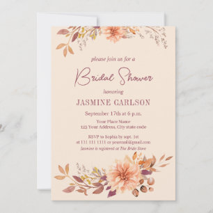 Bohemian Watercolor Fall Flowers Bridal Shower Invitation