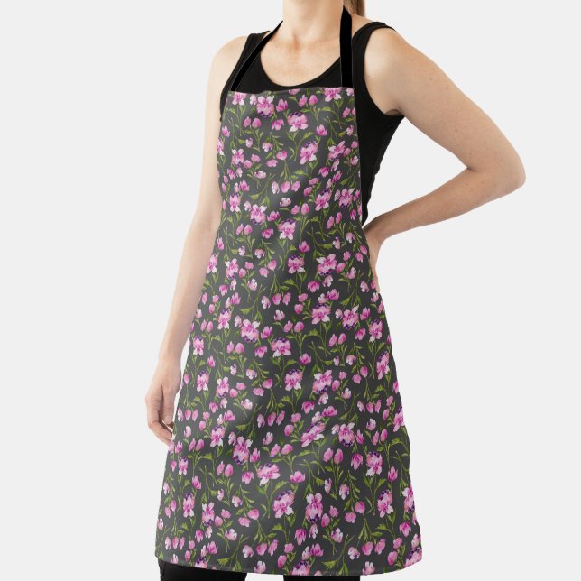 Bohemian Watercolor Florals - Pink on Grey Apron (Insitu)