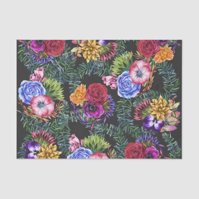 Bohemian Watercolor Flowers and Tropical Leaves Tissue Paper (Front)
