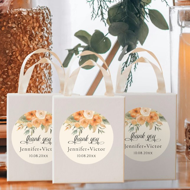 Bohemian Watercolor Flowers Wedding Thank You  Classic Round Sticker (Creator Uploaded)