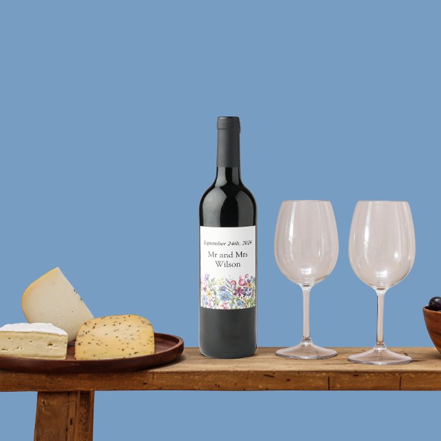 Bohemian Watercolor Garden Flowers  Wine Label (Creator Uploaded)