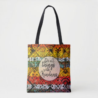 Bohemian Watercolor | Kindness Inspirational Quote Tote Bag