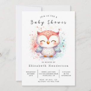 Bohemian Watercolor Owl Baby Shower Invitation
