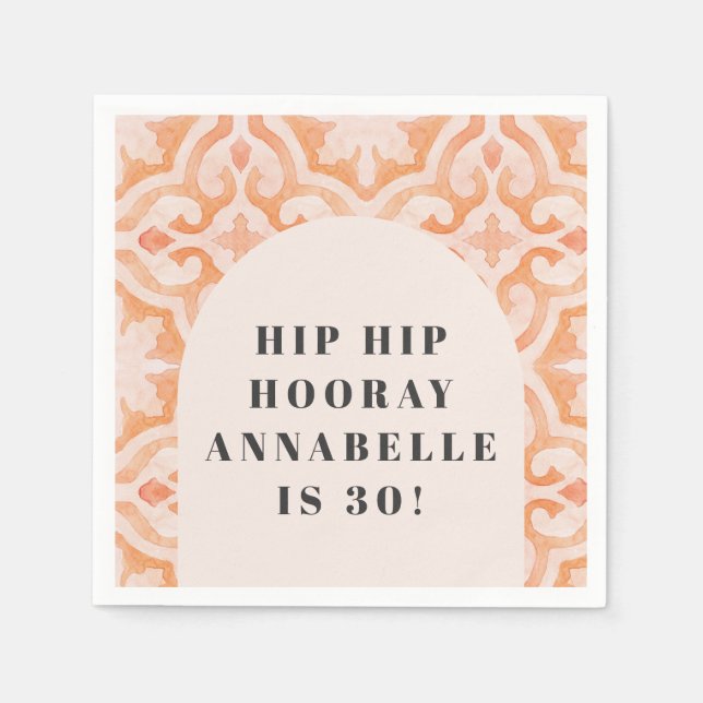 Bohemian watercolor pastel moroccan peach birthday napkin (Front)