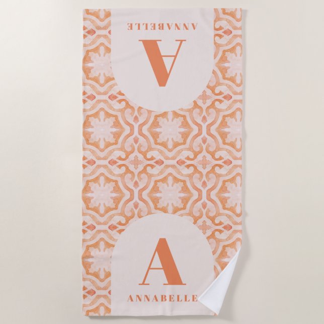 Bohemian watercolor pastel moroccan peach pink  beach towel (Front)